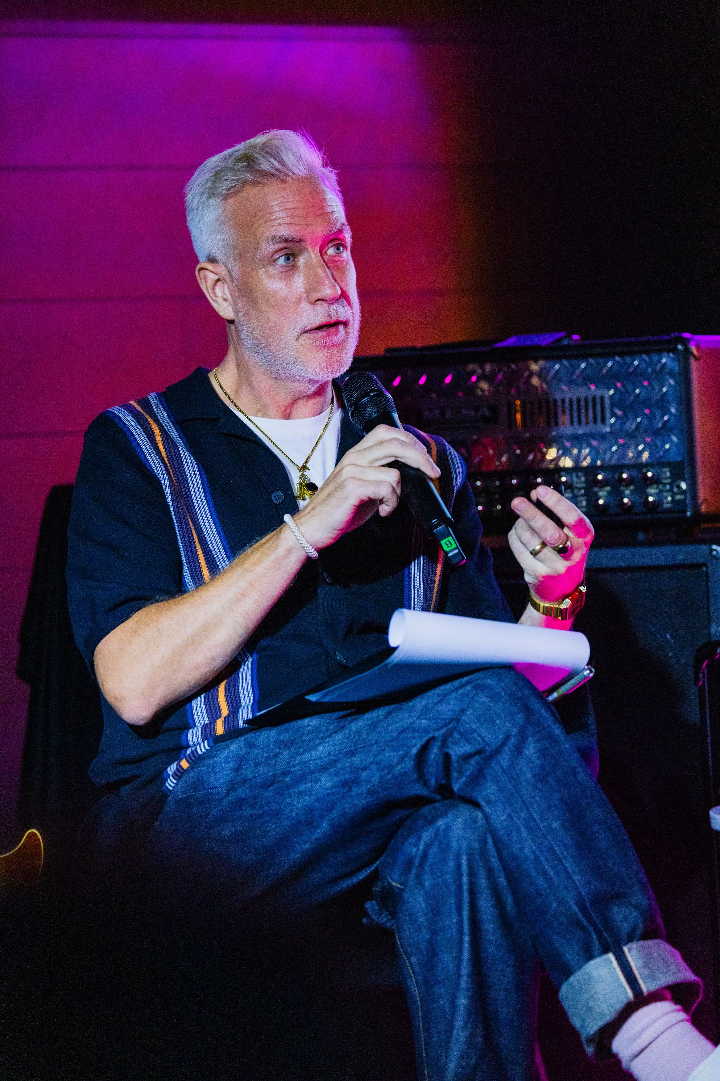 The interviewer speaking at the HELD exhibition event