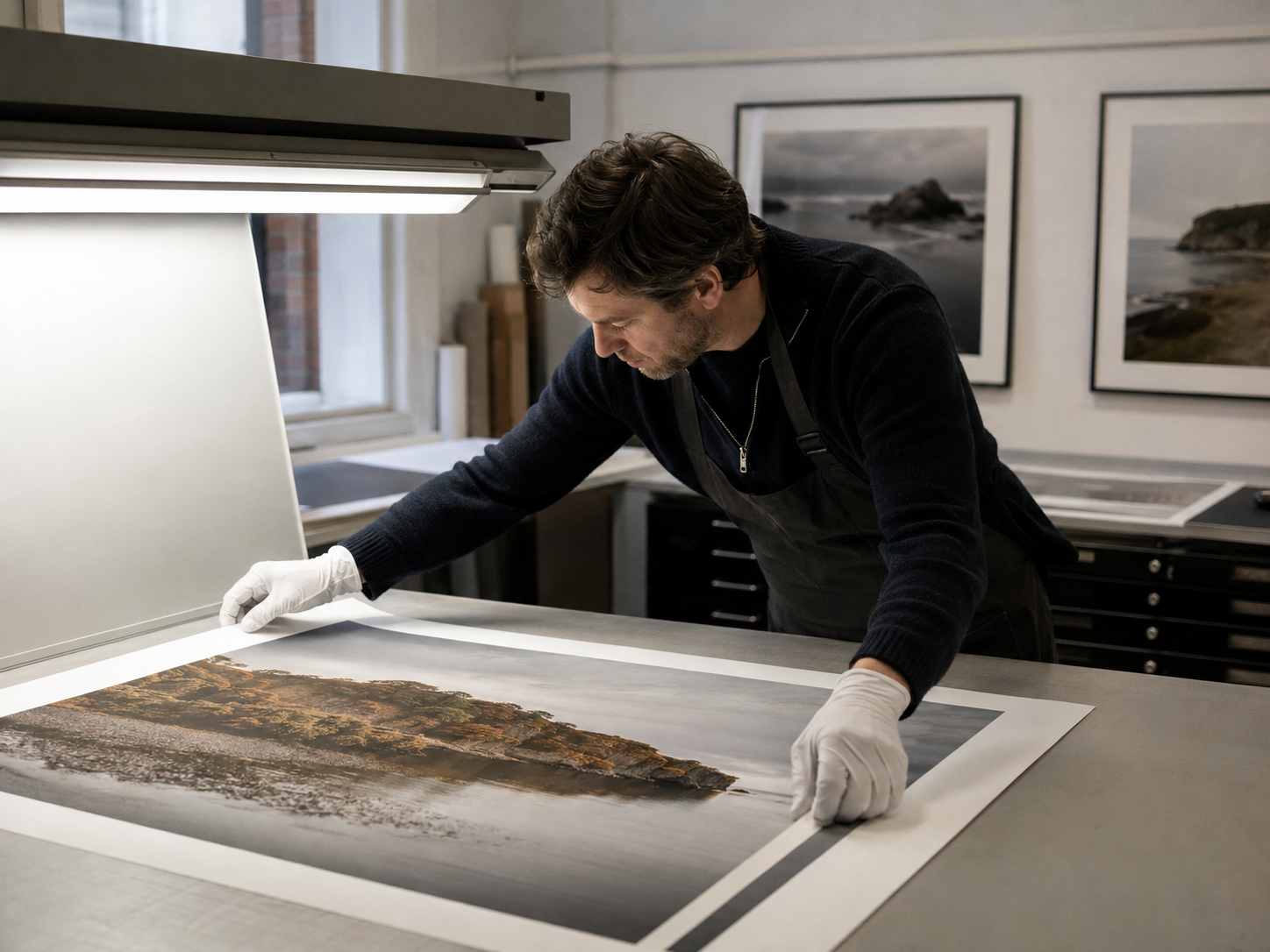 A photographic print being carefully inspected at Point101