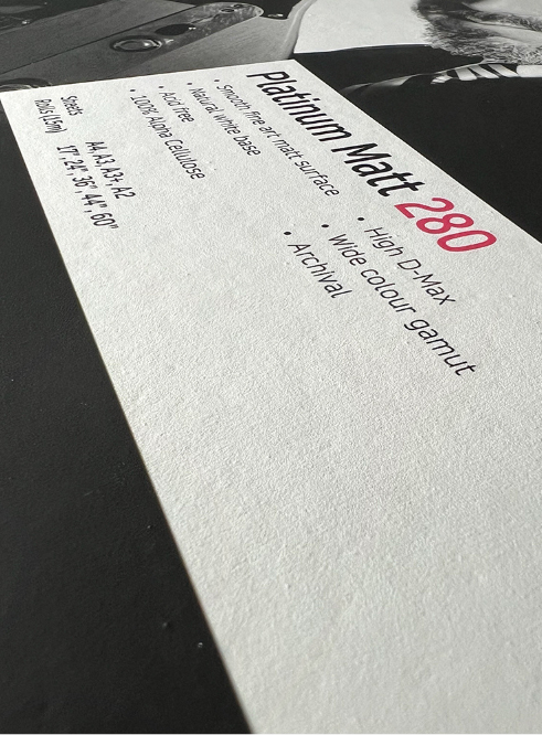 Close detail of Platinum Matt 280 paper